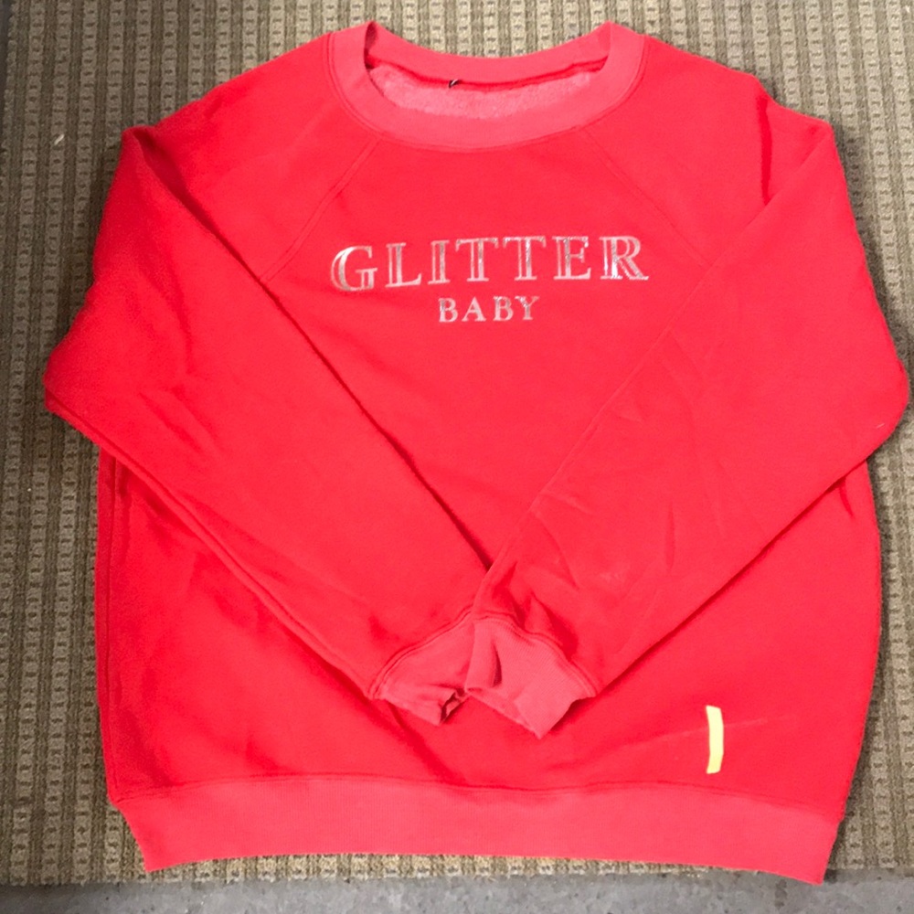 NWD Wildfox Red Silvr Glitter Baby Pullover Sz S/L